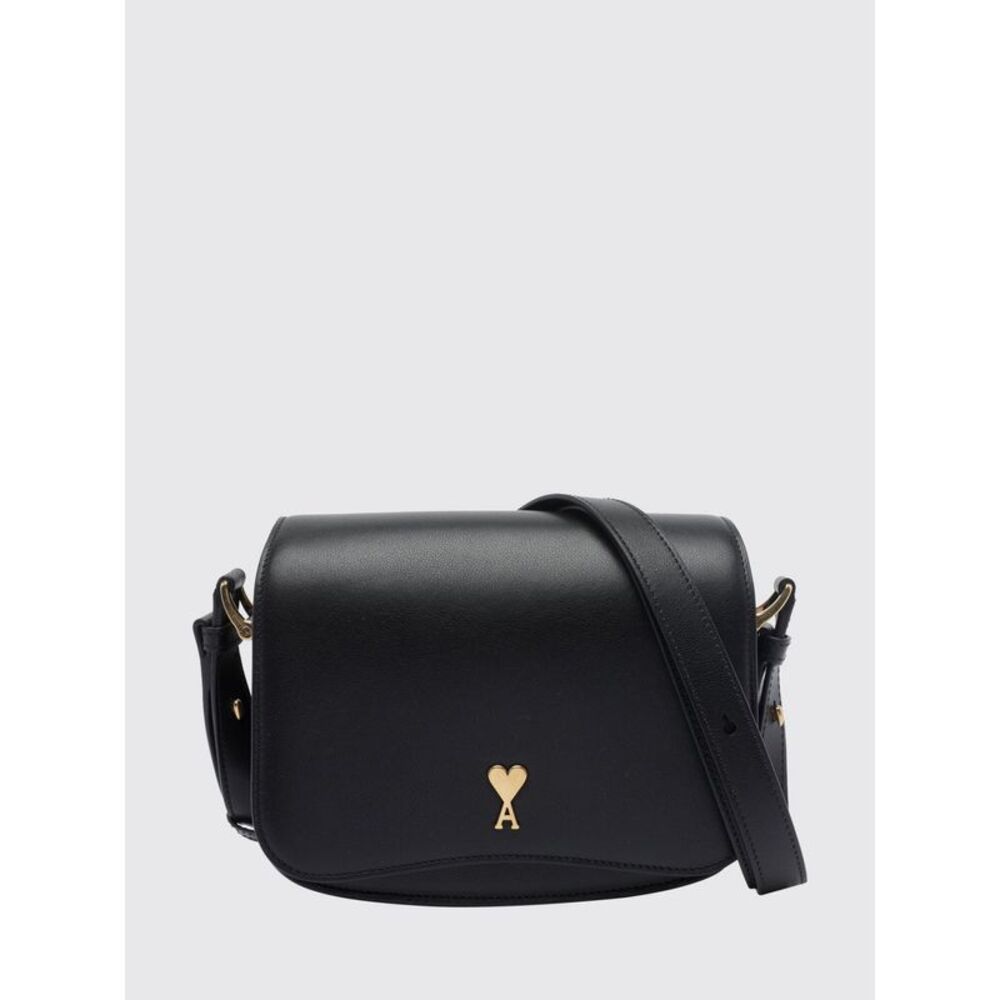 Ami Paris Men Ami De Coeur Metallic Logo Smooth Leather Crossbody Bag Ami Paris
